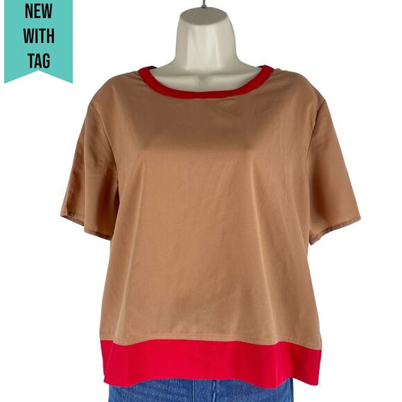 Walter Baker Leilani Short Sleeve Boxy Top Camel Red Size S - Picture 2 of 10